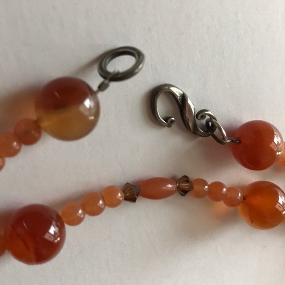 Vintage Carnelian Gemstone Swarovski Crystal Sterling Silver Necklace 27 Inch - Picture 7 of 7